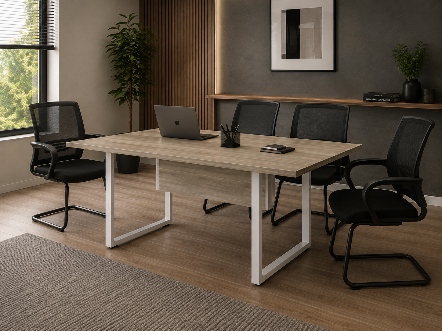 MESA REUNIÃO RETANGULAR PÉ QUADRO | PRIMA ARQ 25mm