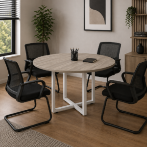 MESA DE REUNIÃO REDONDA PÉ QUADRO | PRIMA ARQ 25mm