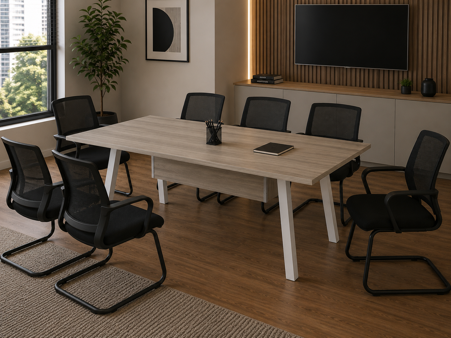 MESA DE REUNIÃO RETANGULAR PÉ CAVALETE | PRIMA ARQ 25mm