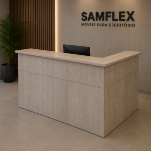 BALCÃO CANTO ALTO PARA RECEPÇÃO  | LINHA WOOD